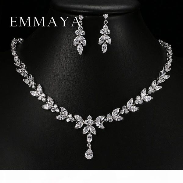 

emmaya люкс кристалл циркон свадебные комплекты ювелирных изделий африканские комплекты ювелирных изделий ожерелья чокеровщика серьги для же, Silver