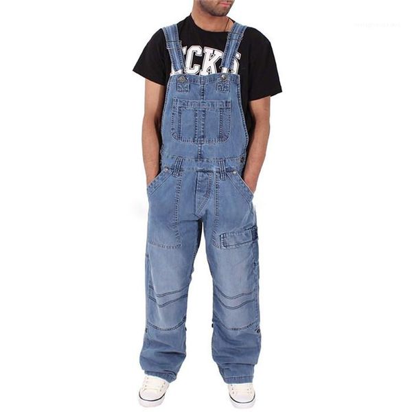 

size trousers males pocket pants mens demin panelled overalls jeans loose spring designer light washed straight plus, Blue