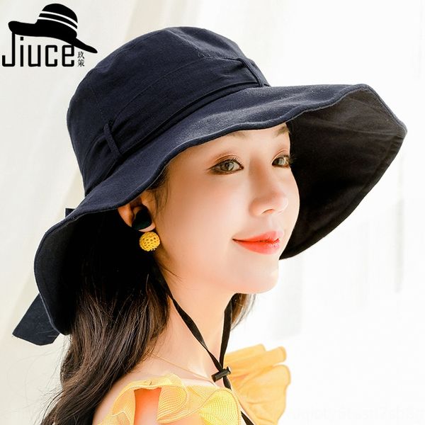 

summer butterfly female korean new bow solid color large eaves sunshade cloth hat all-match sunscreen foldable sun hat, Blue;gray