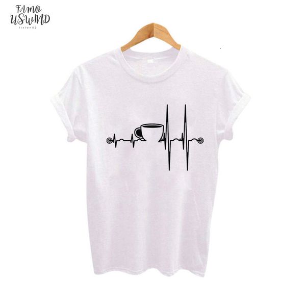 

coffee heartbeat graphic tees women tumblr hipster punk harajuku t shirt summer funny t shirts girls streetwear, White