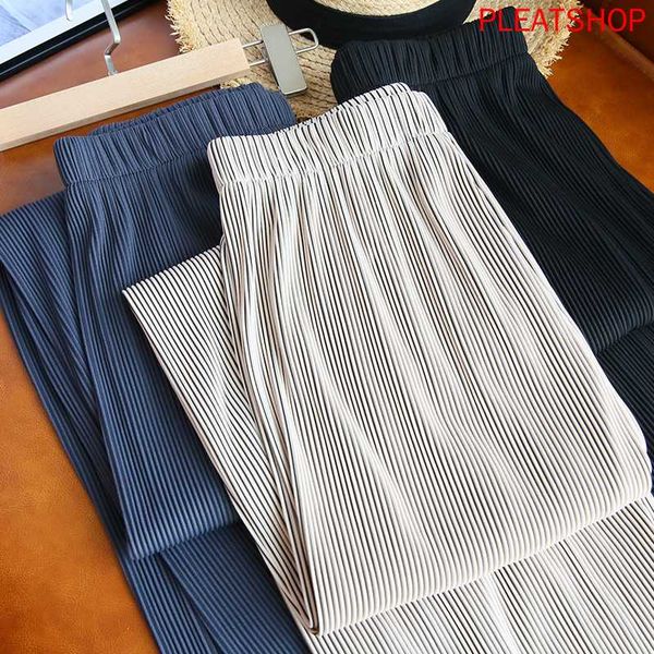 

high waist wide leg pants women's loose drape triple miyake pleated straight mop long pants spring and summer, Black;white
