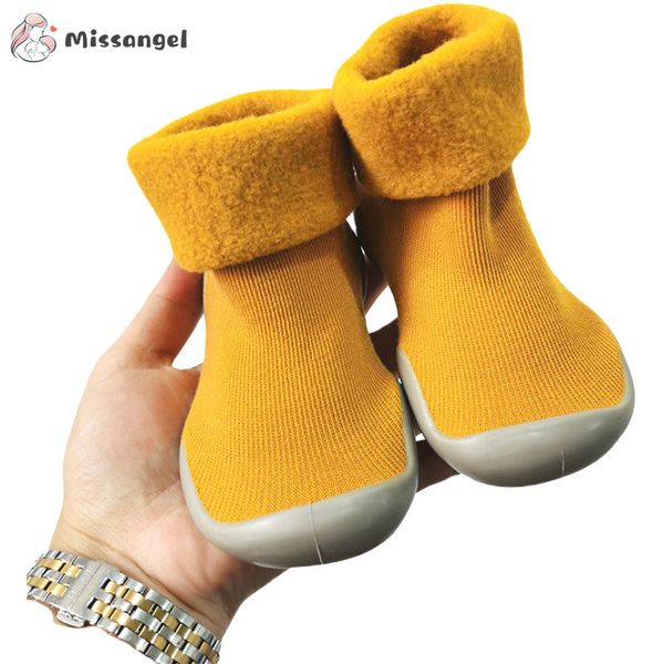 

first walkers winter kids warm snow shoes socks infant boys brushed thick sock yellow black baby girls booties soft soles toddler