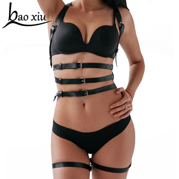 

new underwear leather harness set garter belts for women straps bra garter female belt waist to leg body bondage suspenders, Black;brown