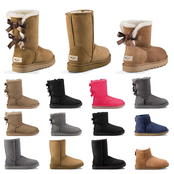 

2020 new australia women classic snow boots ankle short bow fur boot for winter chestnut women shoes size 36-41 fashion outdoor, Black