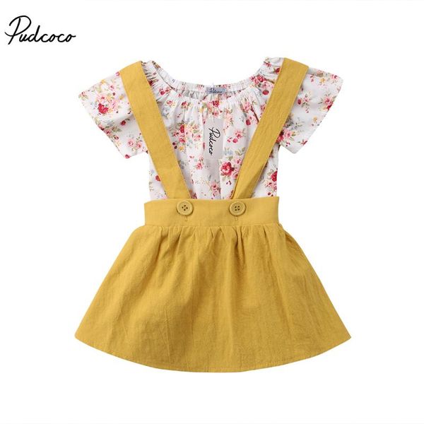

2pcs новорожденные детская одежда комплекты цветочные rompers детские ребёнки с коротким рукавом топы малышей suspender юбка сарафана наряды, White