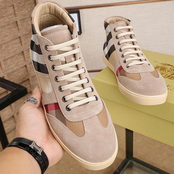 

mens shoes scarpe da uomo high vintage check and leather sneakers fashion comfortable lace -up luxury casual men sh, Black