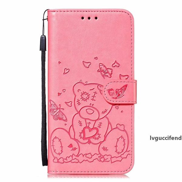 

leather wallet case for samsung note 10 s10 s10e a70 a50 a30 a20e bear butterfly heart love fashion cartoon card slot holder flip cover tpu