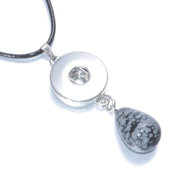 

grey color natural stone water drop shape 18mm snap button jewelry pendant necklace snap jewelry fit 18mm buttons dz0125k, Silver