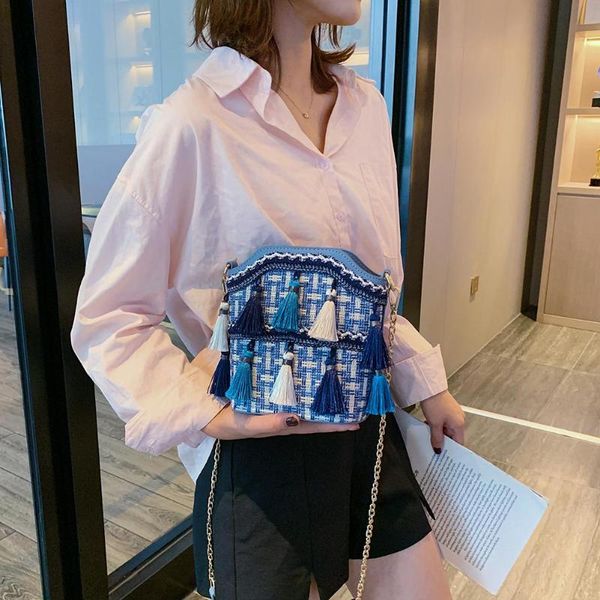 

fashionable tassel bucket bag pu leather cotton line shoulder crossbody bags for women shopping traveling decoration