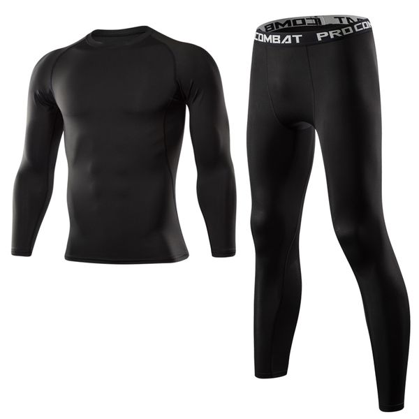 

men gym fitness clothing sportswear quick dry compression suits men's running set fitness tight sport suit men outdoor jogging, Black;blue