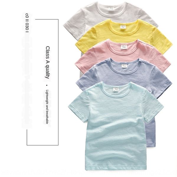 

nf6e0 children's short-sleeved ins2020 new bamboo shoes cotton korean style solid color children's short-sleeved t-shirt ins2020 n, Blue