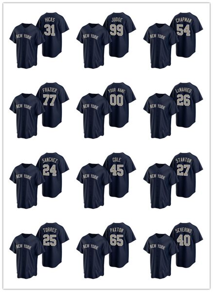

new york yankees men women youth 99 aaron judge 45 gerrit cole 24 gary sanchez alternate baseball jersey, Black