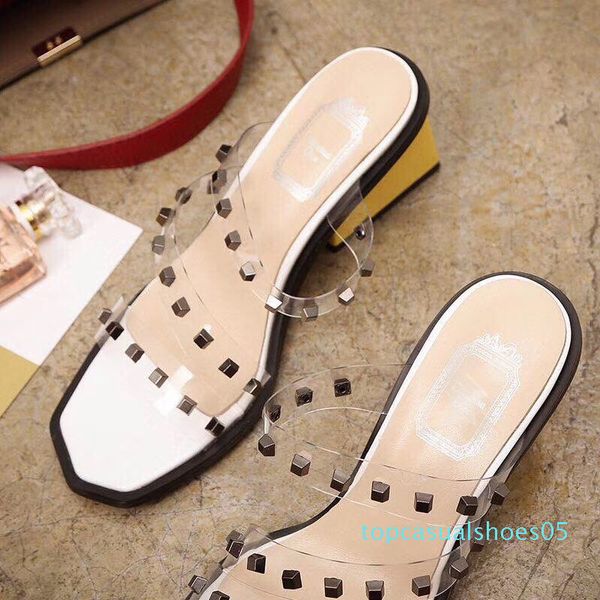

women slippers sandals fashion open toe slip on outdoor slippers summer thick heels rivet summer t05, Black