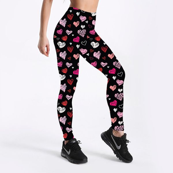 

women heart leggings super soft peach skin legging elastic waist low leggings fitness pants trousers stretchy pants os tc size, Black