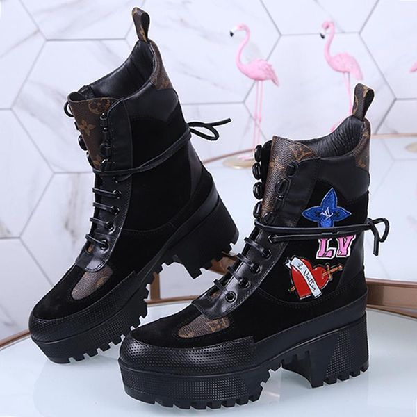 

martin boots women winter luxury leather lace -up booties laureate platform desert boot bottes femmes womens shoes casual drop shipping, Black