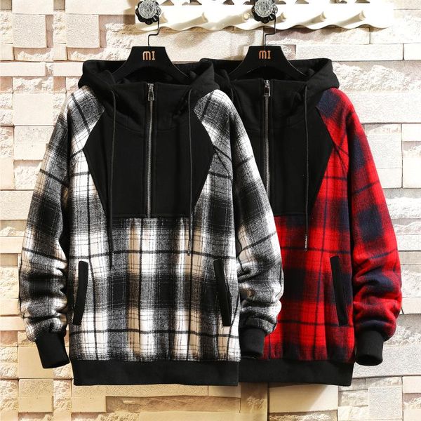 

fashion men hip hop skateboard harajuku long sleeve pullover oversized plaid hoodies sweatshirt 2020 spring autumn clothes, Black