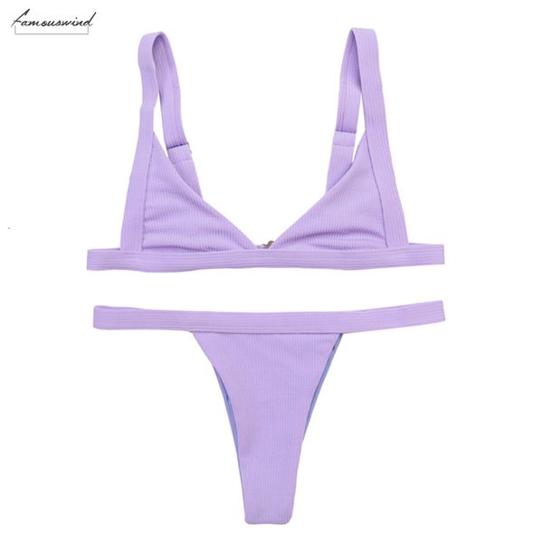 

pink purple bikini new women ribbed swimsuit 2020 solid bathing suit low waist brazilian tanga bikini thong, White;black