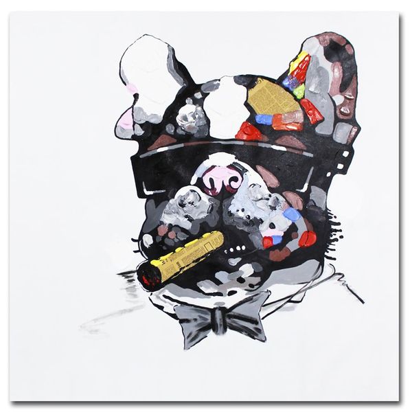 

art oil painting cool smoking dog art hand painted on canvas bulldog wall art for living room home decor office