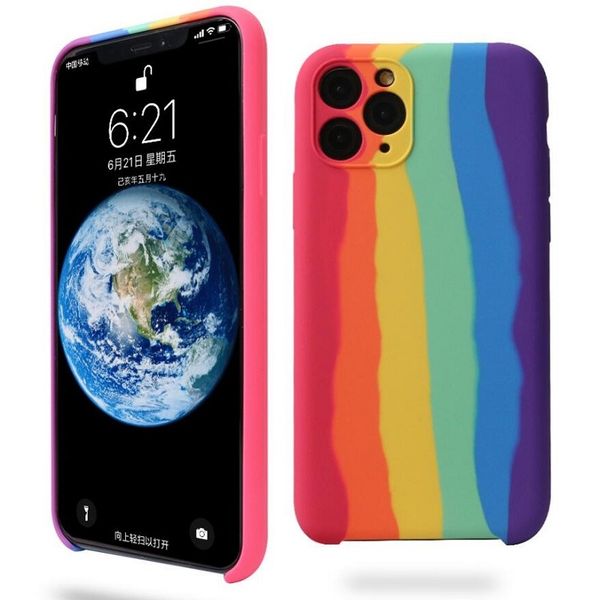 

дизайнер телефон дела крышка для iphone 11 жидкого силикона радуги iphone 11 про макс дизайнер случая