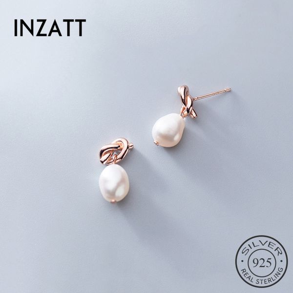 

inzareal 925 sterling silver irregular pearl rope knot stud earrings for elegant women party cute fine jewelry accessories, Golden;silver