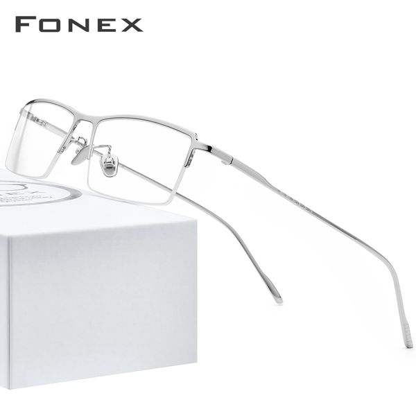 

fonex pure titanium eyeglasses frame men 2020 new prescription half semi rimless square myopia optical glasses eyewear 8514, Black