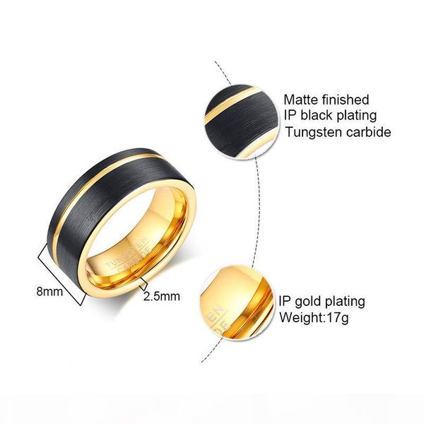 

8 mm men's real thick tungsten carbide jewelry rings for man black plated gold grooved matte finish wedding band rings size 8-12, Silver