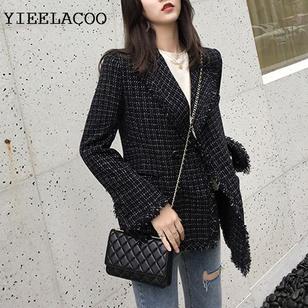 

yieelacoo tweed jacket double-breasted 2020 autumn / winter women's jacket slim in the long suit small incense, Black;brown