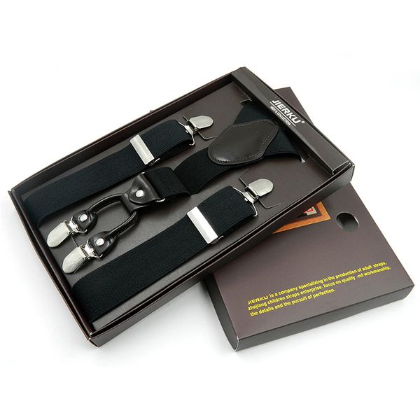 

6 colors 3.5cm mens suspenders solid color 4 clip-on braces elastic adjustable business trousers suspender crbd037, Black;white