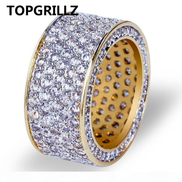 

new fashion gold color plated micro pave cubic zircon round ring full iced out bling hip hop rock jewelry for male, Slivery;golden