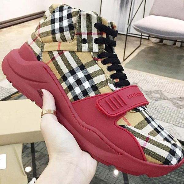 

drop ship mens boots vintage check cotton sneakers comfortable fashion design lightweight shoes high lace -up casual luxury men shoes, Black