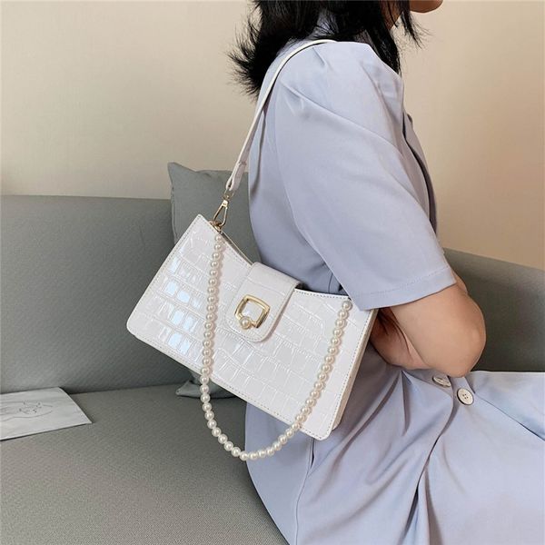 

burminsa summer stone pattern shoulder bags for women pearl design pu leather ladies hand bags 2020 white khaki