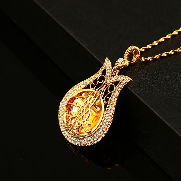

fooderwerk jewelry middle east islamic jewelry inlay crystal alla pendant female necklace copper alloy gold clavicle chain, Silver