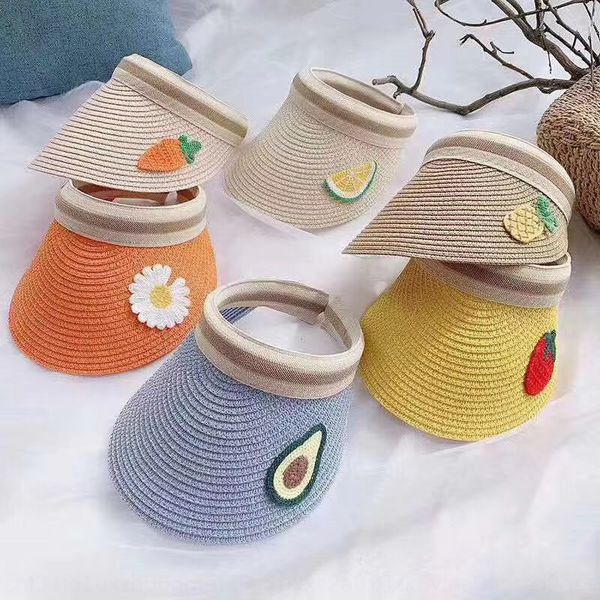 

2020 summer new children's cute fruit children's empty outdoor sun parent-child fruit straw hat straw hat, Blue;gray