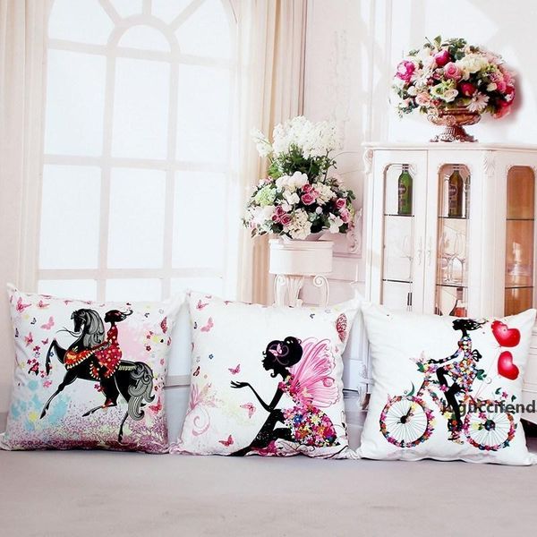 

wholesale- pillow case fairy bike cotton linen pillows case cover flower throw cushions without insert digital printing butterfly house 10