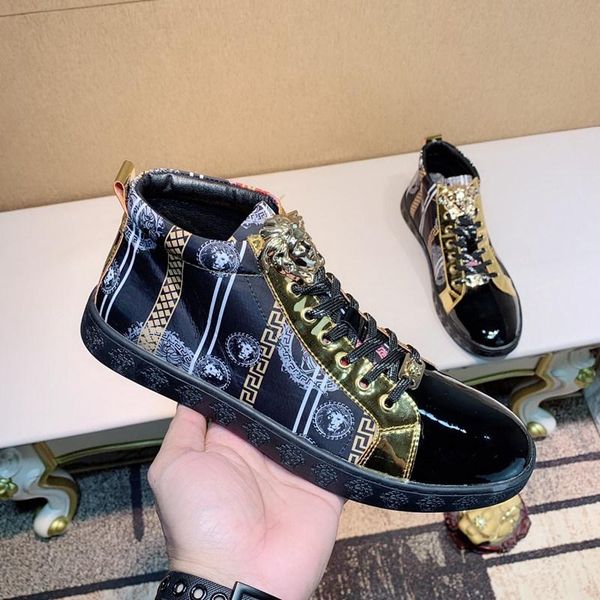

2020q exclusive customized medusa leather printed high-casual men's tide boots, fashionable and personalized lace-up sneakers,size, Black