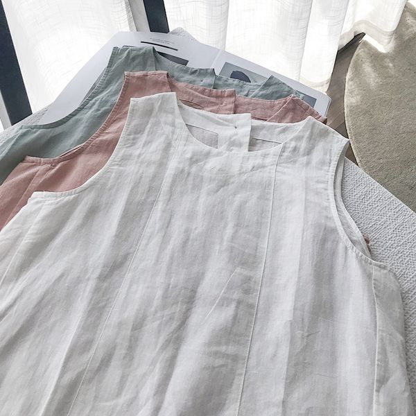 

xpvou 234-0400 literary and vest cotton style back open buckle cotton and linen vest women summer casual sleeveless t-shirt loose linen, Camo