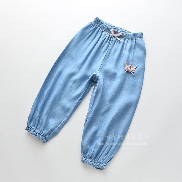 

0424-28 2020 упругих талии лето новой короны декоративных девочек 0424-28 2020 капри tencel джинсовой капри, Blue