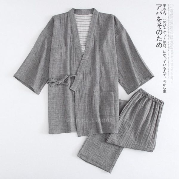 

традиционные японские кимоно для мужчин пижамы set solid color чистого хлопка samurai пижама набор для купания юката куклы, Black;brown