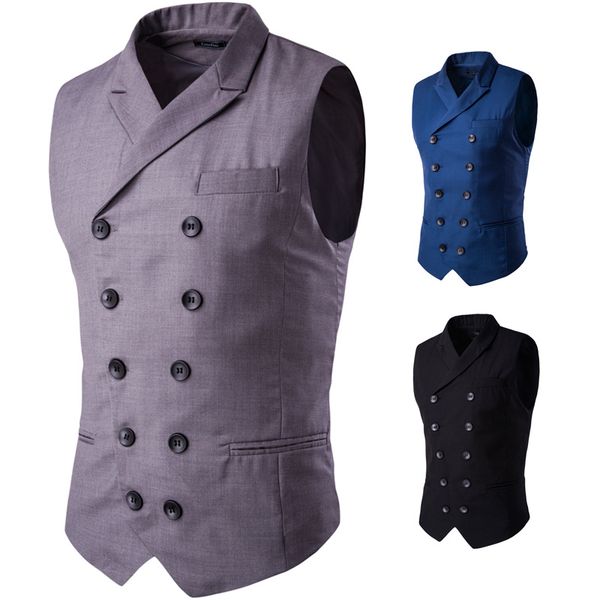 

men's vests korean-style fashion wear vest slim fit contrast color design double breasted suit collar men waistcoat, Black;white