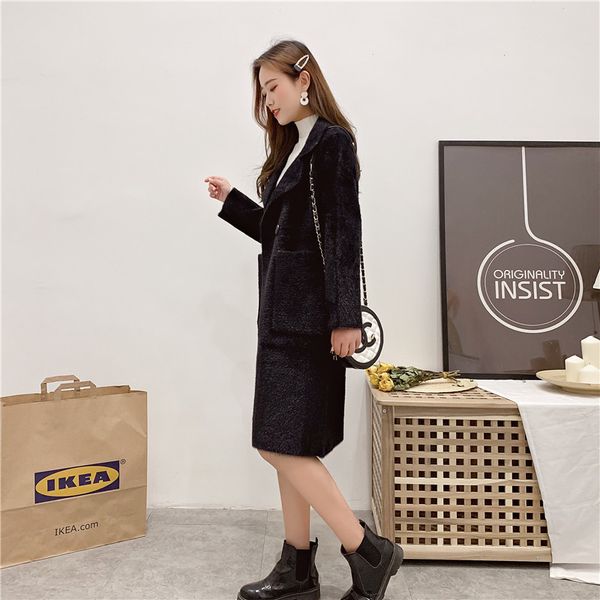 

women's wool & blends 2021 double-side woolen cashmere coat female korean version slim spring knee long temperament jacket, Black