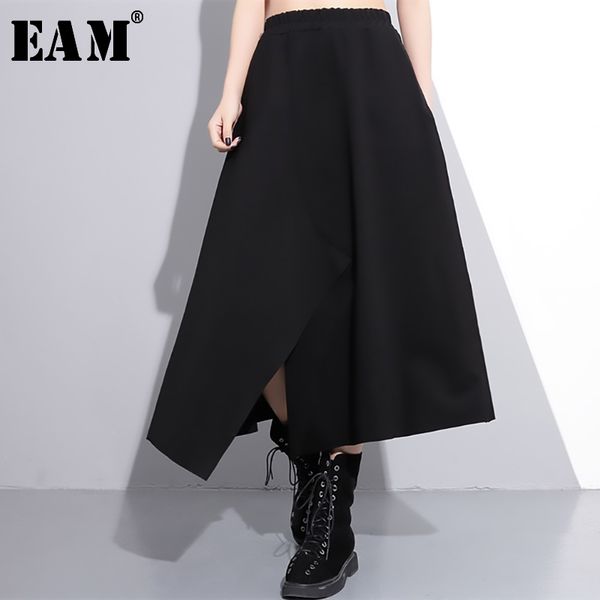 

eam] 2020 new spring high elastic waist black irregular hem vent loose big hem half-body skirt women fashion tide je52401m