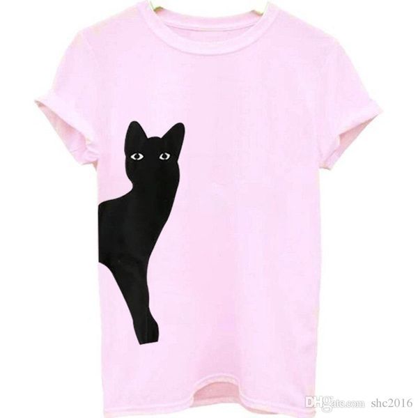 

women t-shirt crew nrck cotton blend short sleeve lovely multiple colour black cat print tees casual shirt size s-2xl t6, White