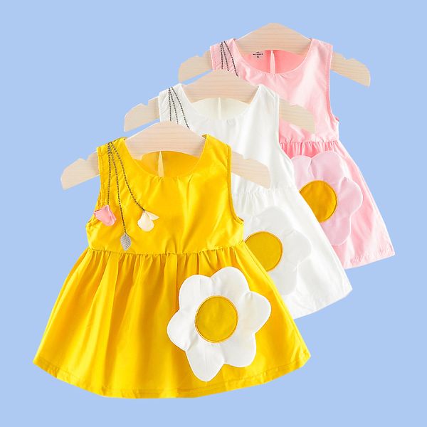 

baby girl clothes dress baby clothes fashion new children vestidos sunflower flower accessories 2020 quality kids' wear, Red;yellow
