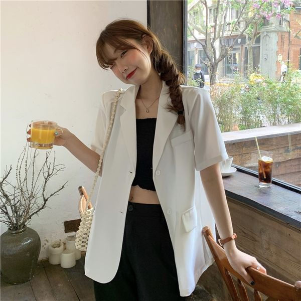 

special coat 2020 summer new ins korean style cool handsome loose all-match temperament thin short sleeve suit coat for women, White;black