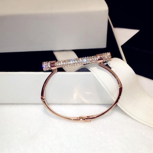 

2020 new european simple and full diamond-studded bracelet silver rose gold color bracelet, Black