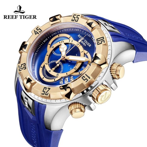 

2020 Reef Tiger/RT Top Brand Luxury Men Sport Watch Waterproof Blue Chronograph Military Watch Clock Relogio Masculino RGA303-2