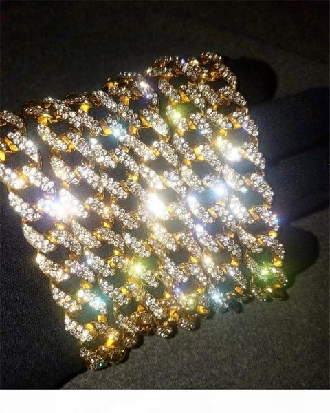 

hip hop bling 14k золото цепочки майами кубинский звеньевые цепи ожерелье iced out полный rhinestone мужчины женщины, Silver