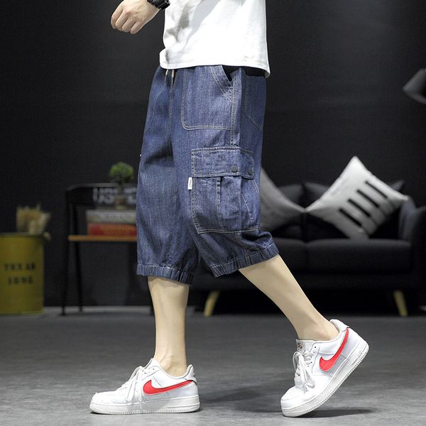 

men's jeans 2020 summer new straight straight loose cropped pants men's shorts breathable thin section large size pants 5x, Blue