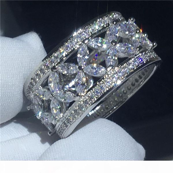 

luxury flower ring silver color 5a cz stone big engagement wedding band ring for women bridal jewelry, Slivery;golden