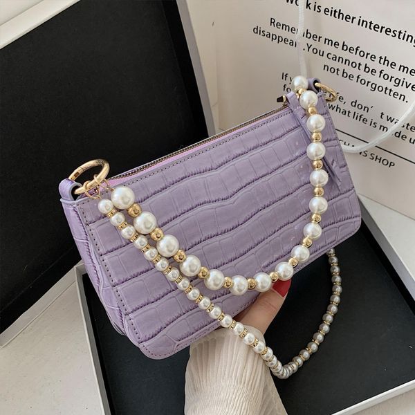 

alligator pattern pearl shoulder bag pu leather crossbody bags for women 2020 simple shoulder handbags female evening party bag